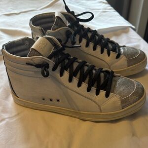 P448 Women's High-Top Sneakers in White and Silver Toe